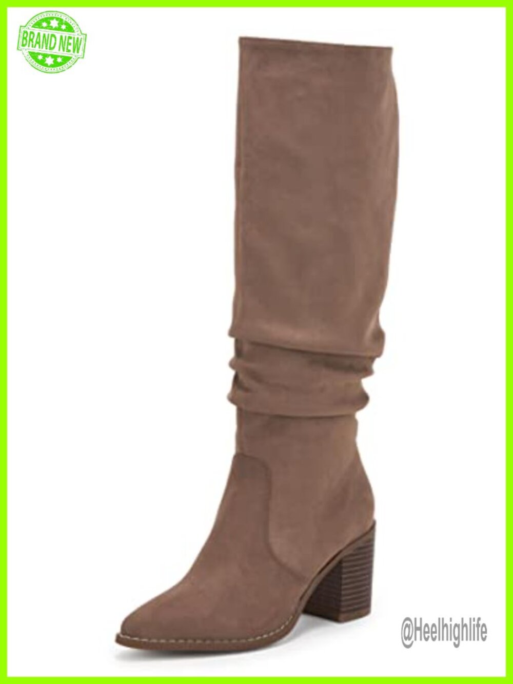 Faux Suede Pointed Toe Knee High Boots Mid Chunky Heel Side Zip Womens
